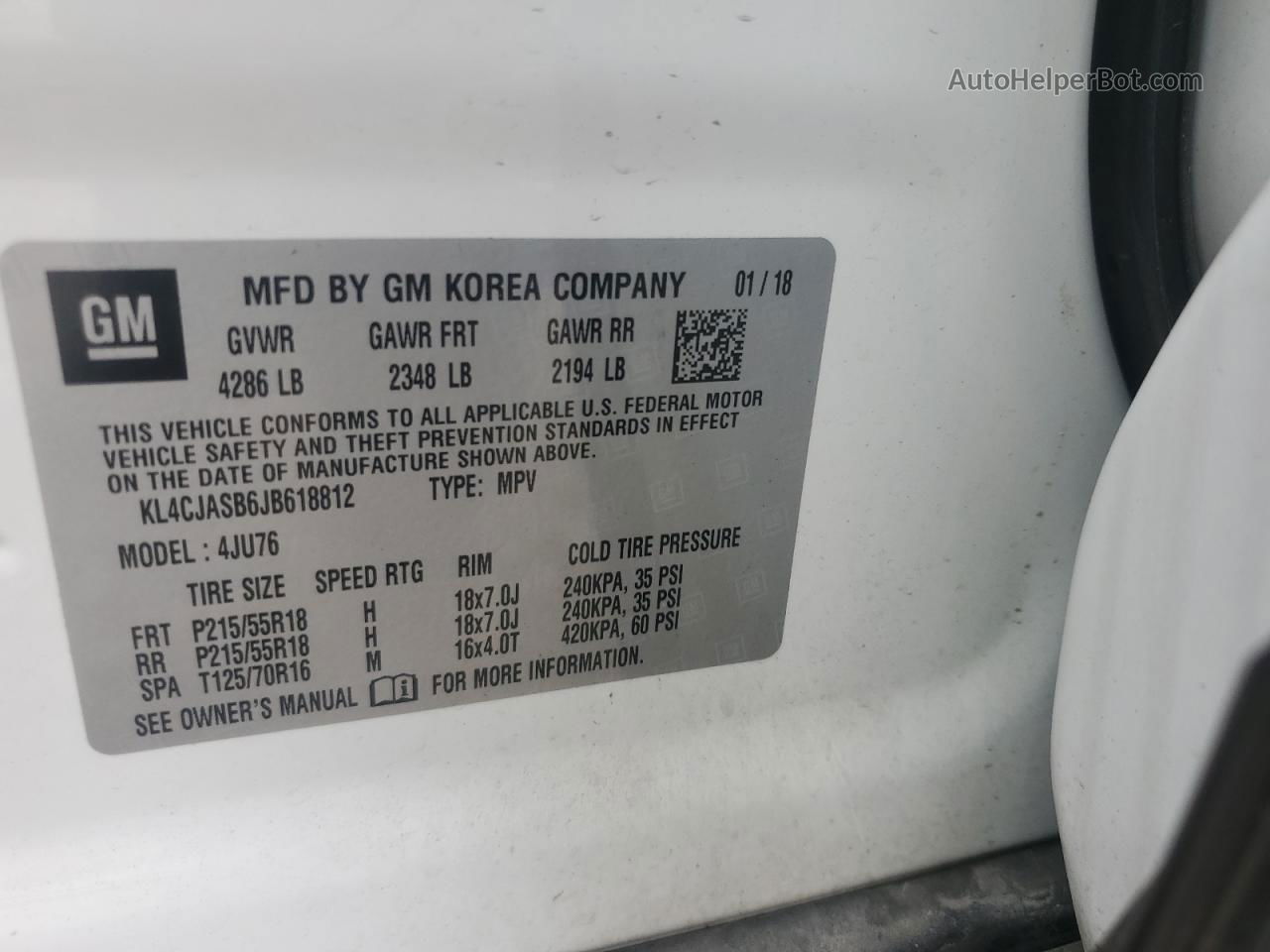 2018 Buick Encore Preferred White vin: KL4CJASB6JB618812