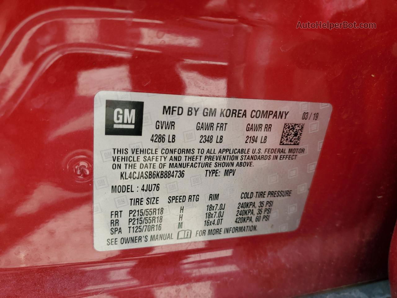 2019 Buick Encore Preferred Red vin: KL4CJASB6KB884736