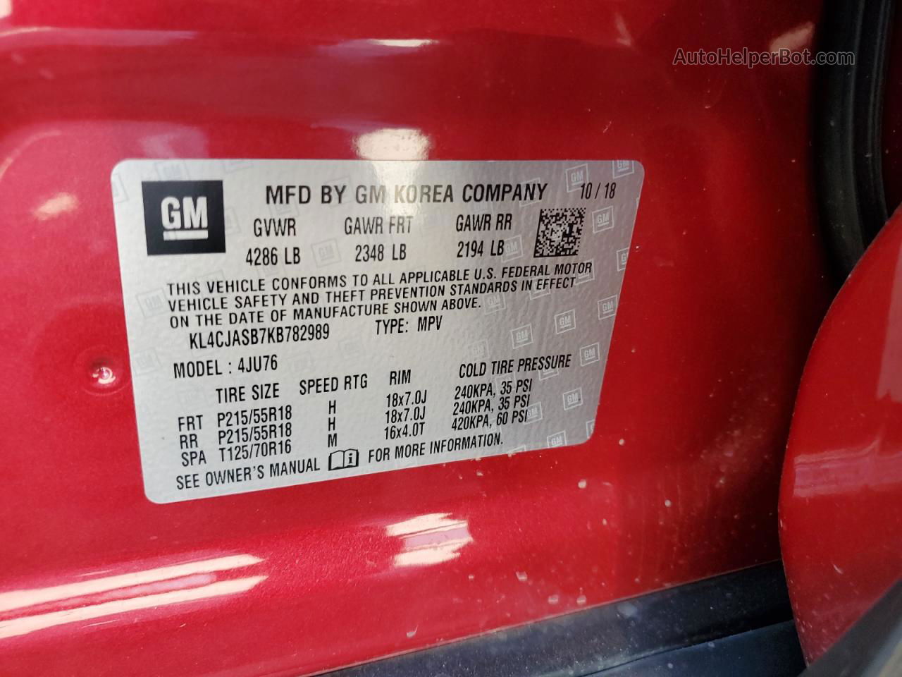 2019 Buick Encore Preferred Red vin: KL4CJASB7KB782989