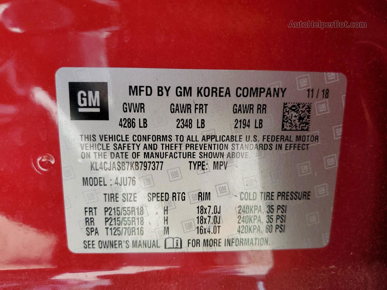 2019 Buick Encore Preferred Red vin: KL4CJASB7KB797377