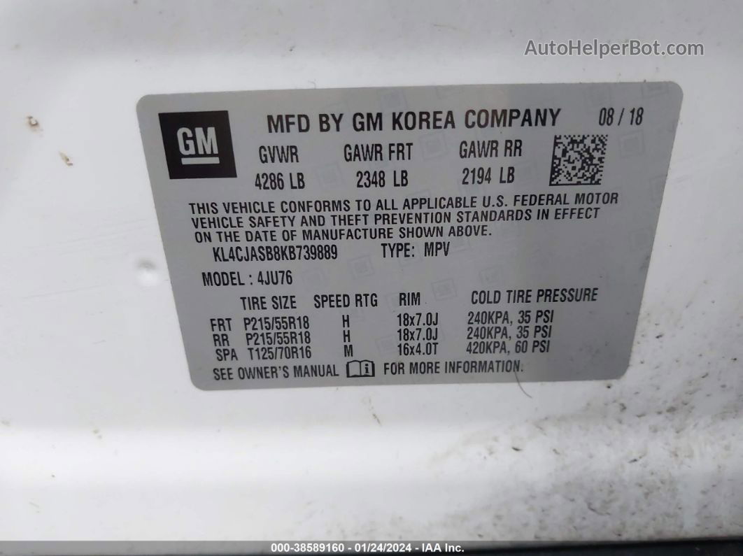 2019 Buick Encore Fwd Preferred White vin: KL4CJASB8KB739889