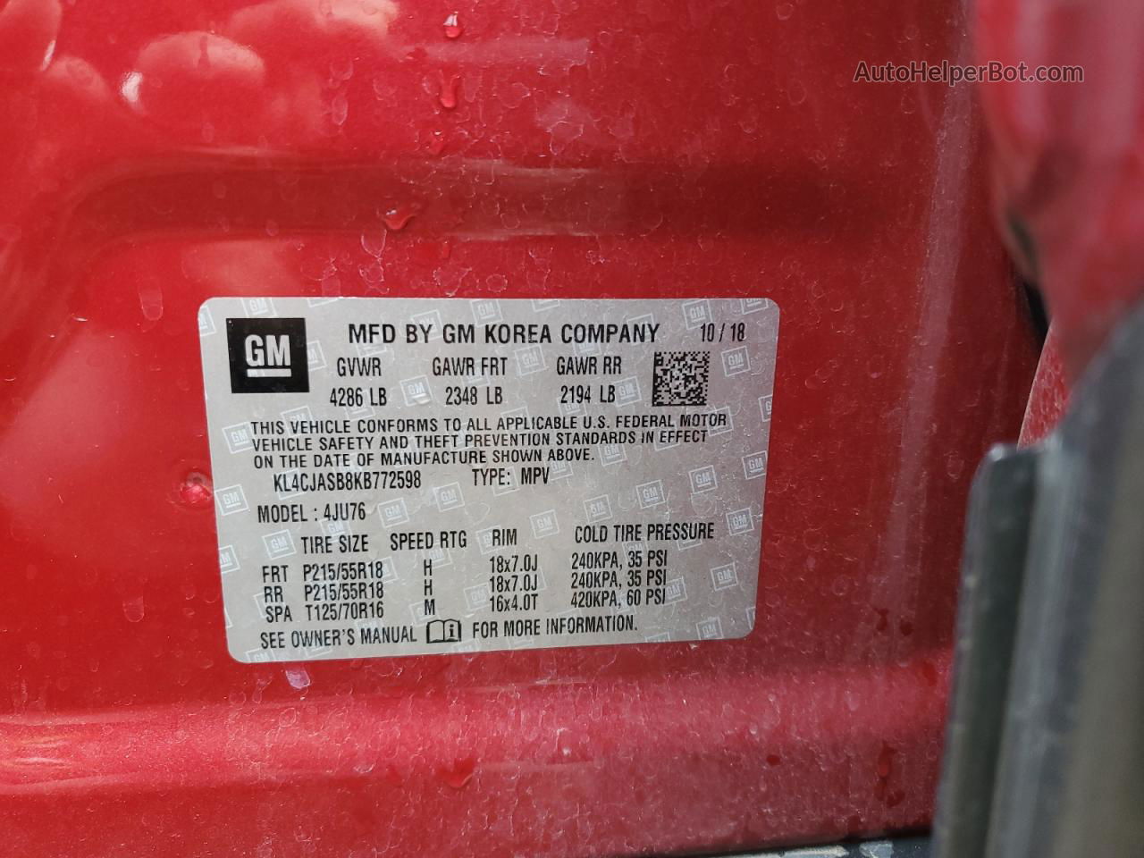 2019 Buick Encore Preferred Red vin: KL4CJASB8KB772598