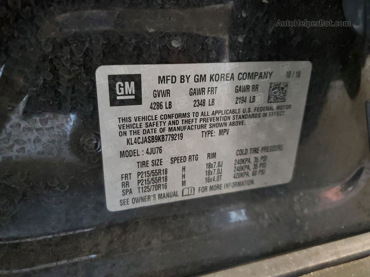 2019 Buick Encore Preferred Черный vin: KL4CJASB9KB779219