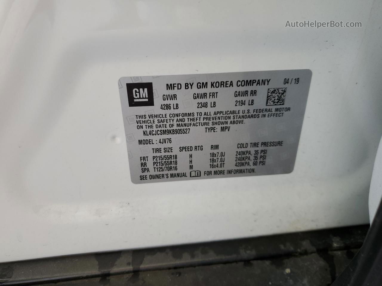 2019 Buick Encore Essence Белый vin: KL4CJCSM9KB905527