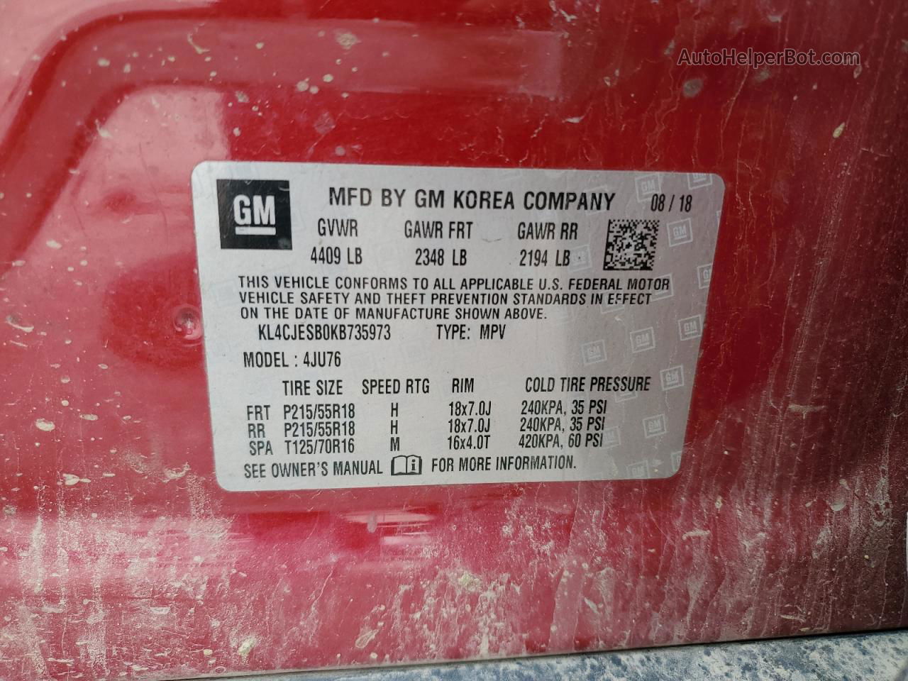 2019 Buick Encore Preferred Red vin: KL4CJESB0KB735973