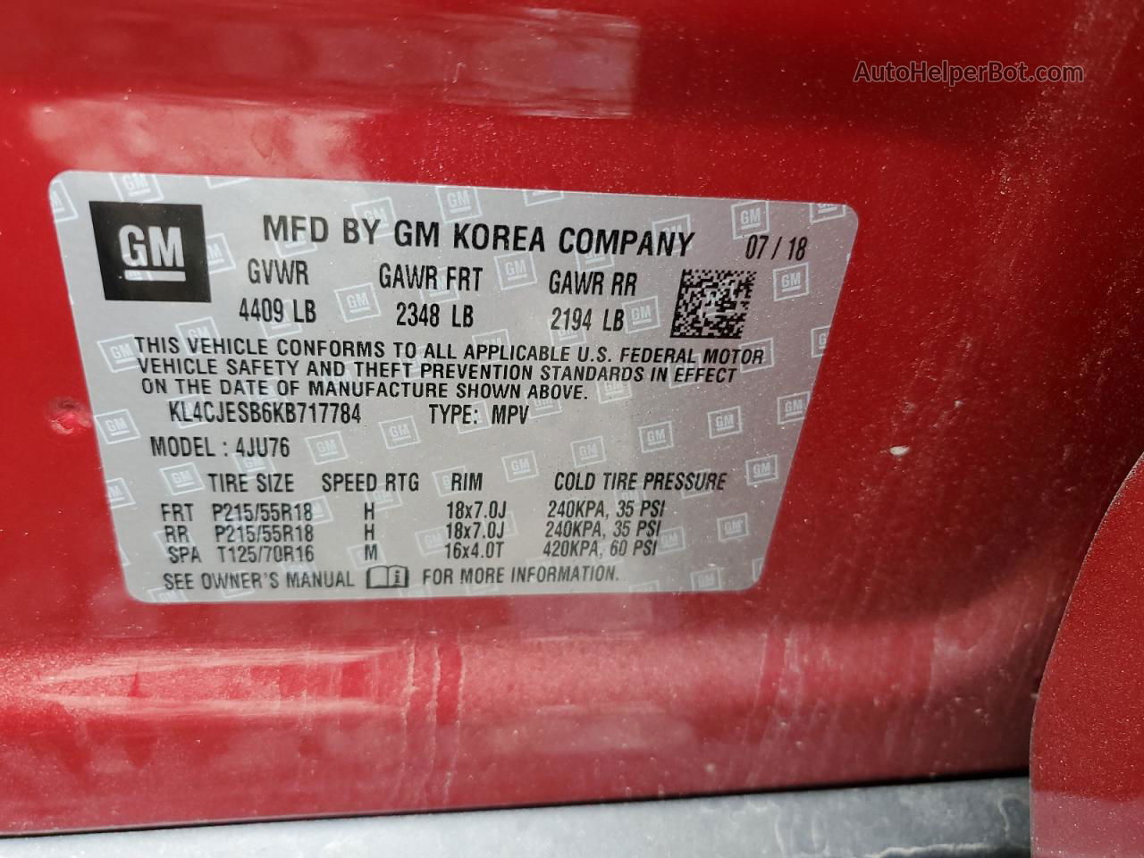 2019 Buick Encore Preferred Red vin: KL4CJESB6KB717784