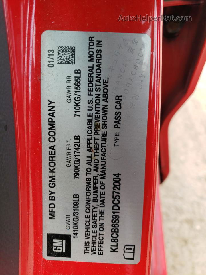 2013 Chevrolet Spark Ls Red vin: KL8CB6S91DC572004
