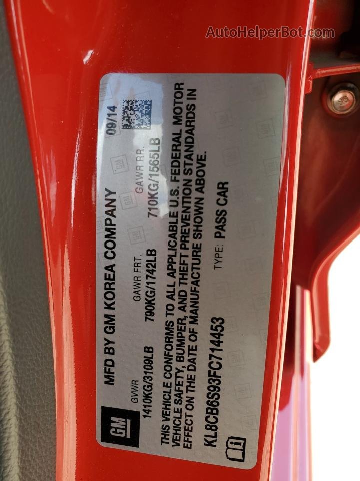 2015 Chevrolet Spark Ls Красный vin: KL8CB6S93FC714453
