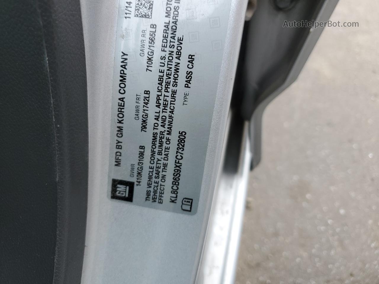2015 Chevrolet Spark Ls Silver vin: KL8CB6S9XFC732805
