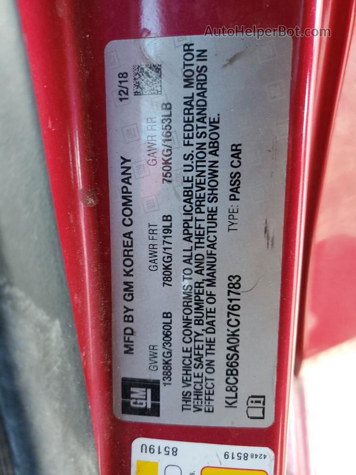 2019 Chevrolet Spark Ls Красный vin: KL8CB6SA0KC761783
