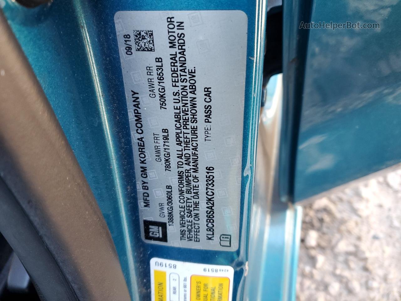 2019 Chevrolet Spark Ls Blue vin: KL8CB6SA2KC733516