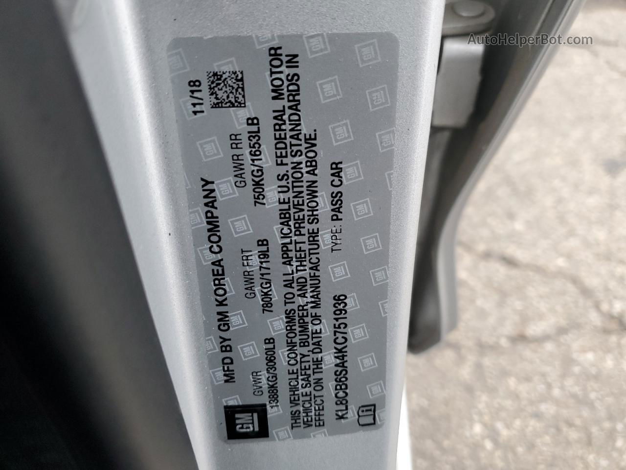 2019 Chevrolet Spark Ls Silver vin: KL8CB6SA4KC751936