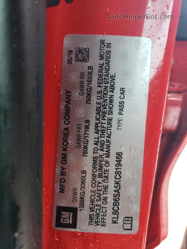 2019 Chevrolet Spark Ls Red vin: KL8CB6SA5KC819466