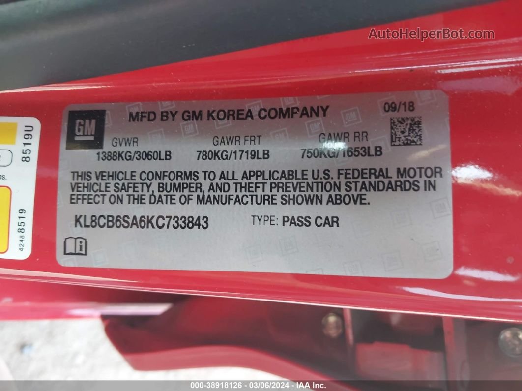 2019 Chevrolet Spark Ls Cvt Красный vin: KL8CB6SA6KC733843