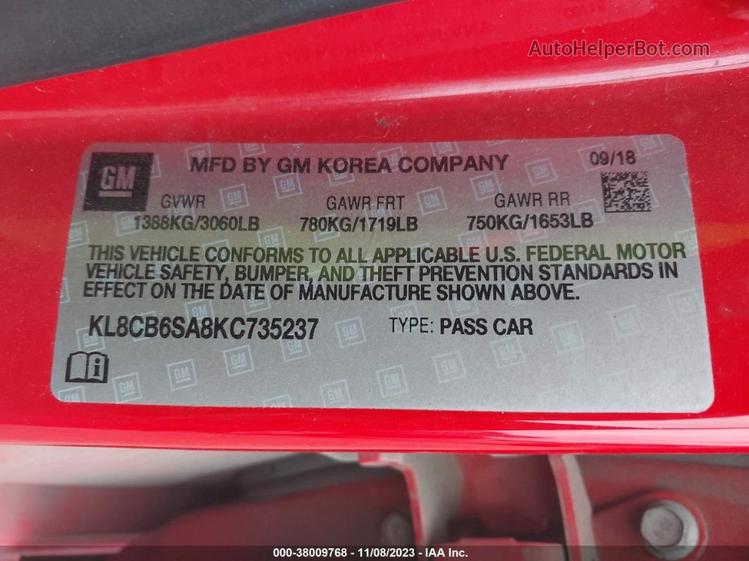 2019 Chevrolet Spark Ls Cvt Красный vin: KL8CB6SA8KC735237