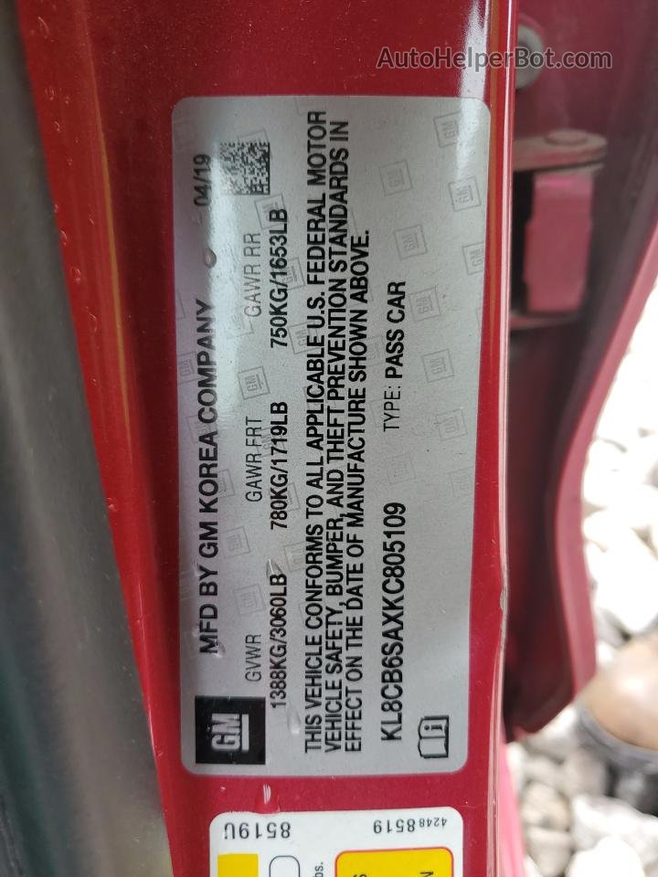 2019 Chevrolet Spark Ls Красный vin: KL8CB6SAXKC805109
