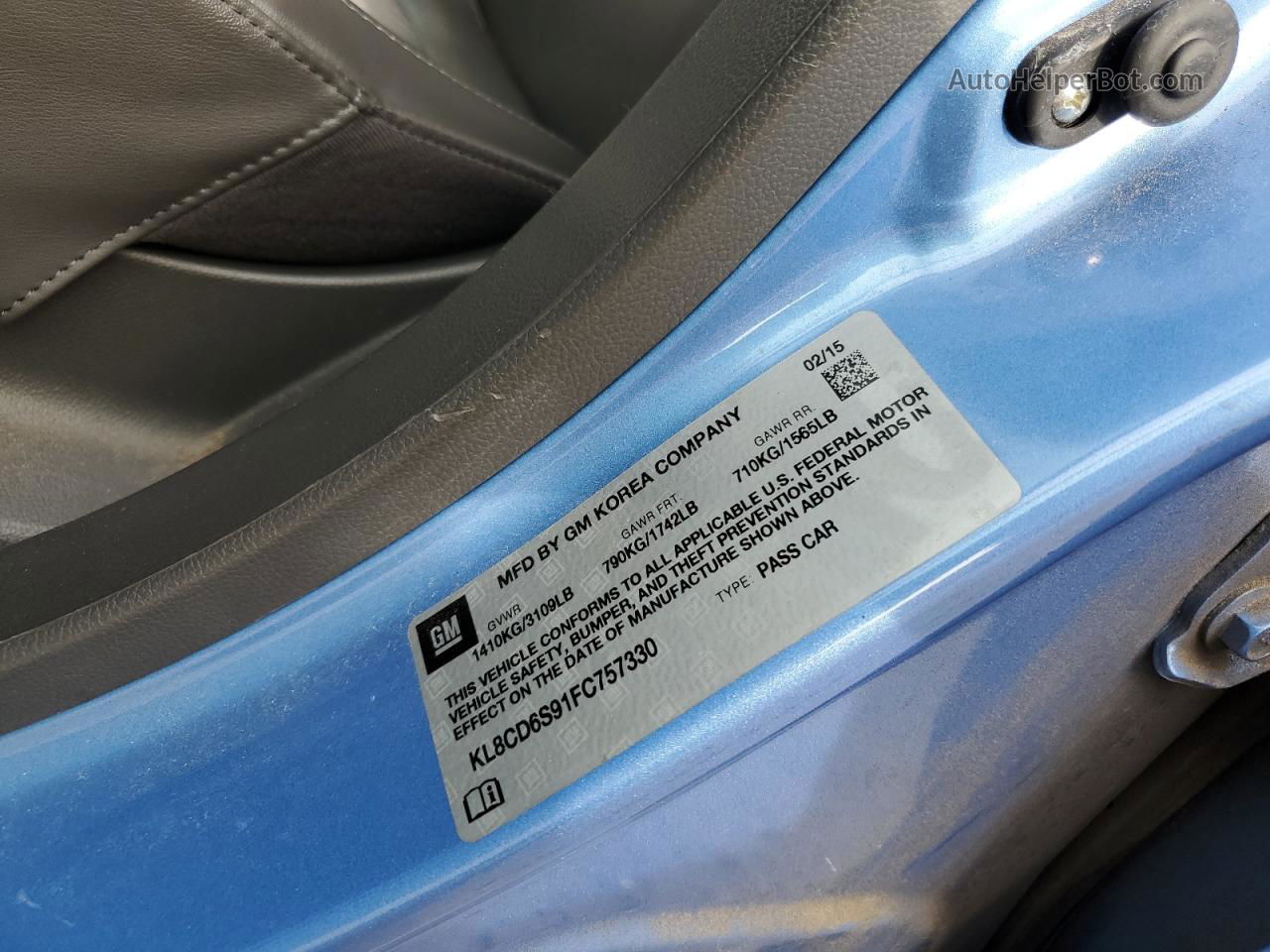 2015 Chevrolet Spark 1lt Синий vin: KL8CD6S91FC757330