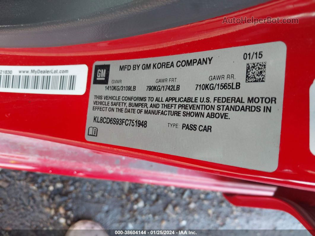 2015 Chevrolet Spark 1lt Cvt Red vin: KL8CD6S93FC751948