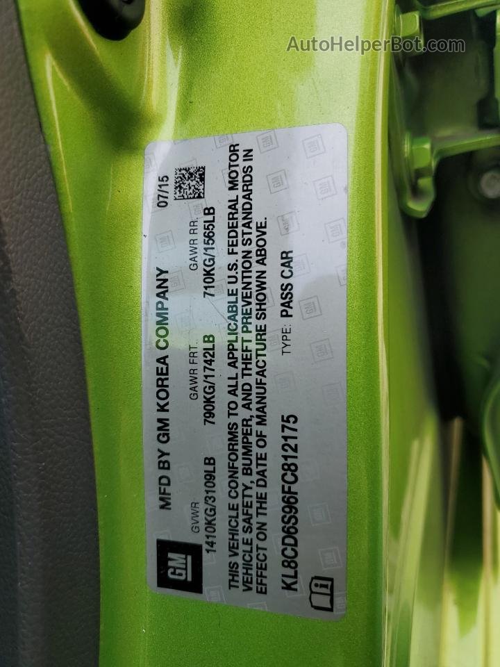 2015 Chevrolet Spark 1lt Green vin: KL8CD6S96FC812175