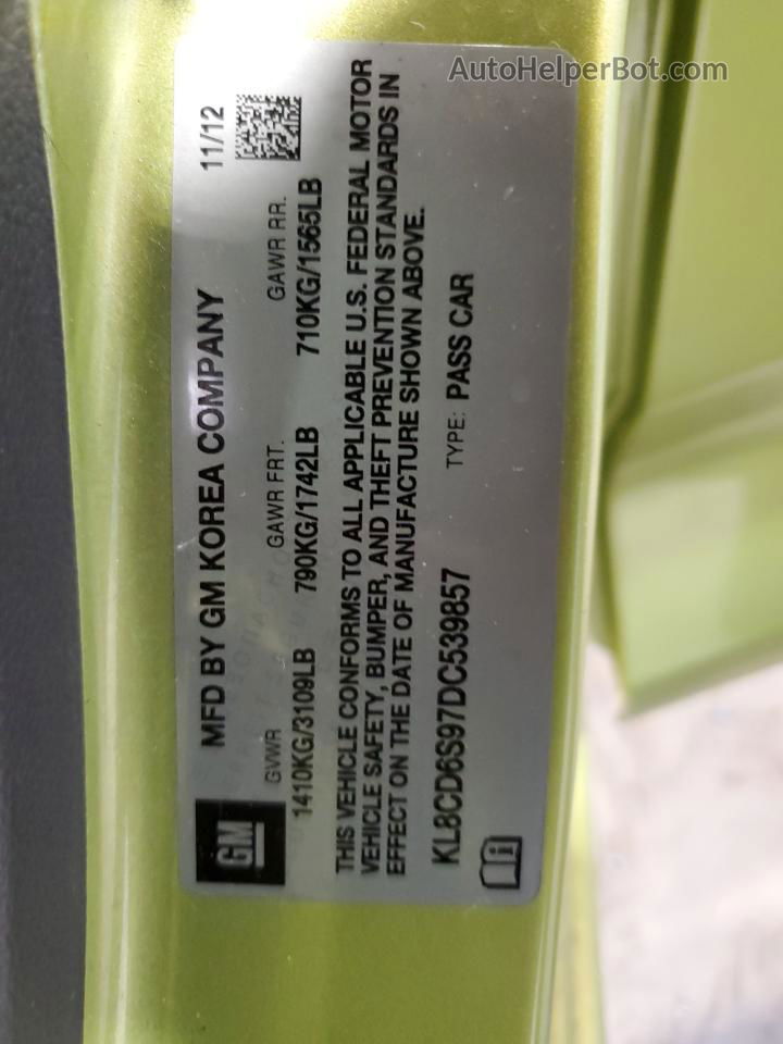 2013 Chevrolet Spark 1lt Green vin: KL8CD6S97DC539857