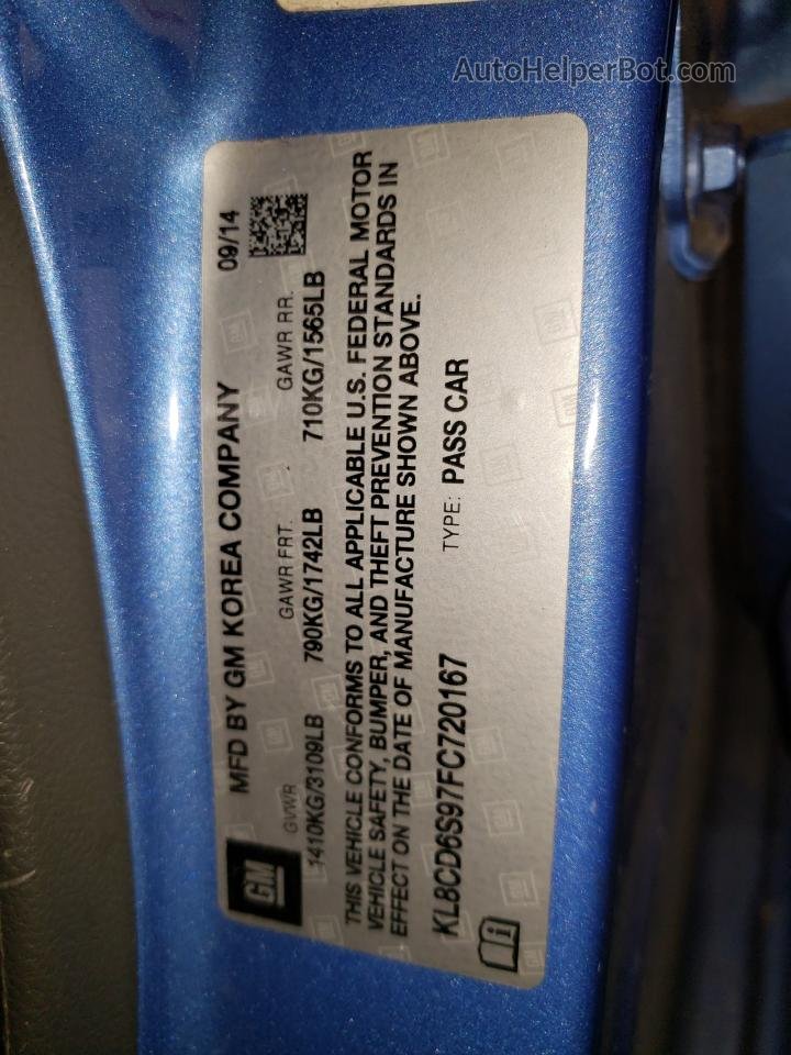 2015 Chevrolet Spark 1lt Синий vin: KL8CD6S97FC720167