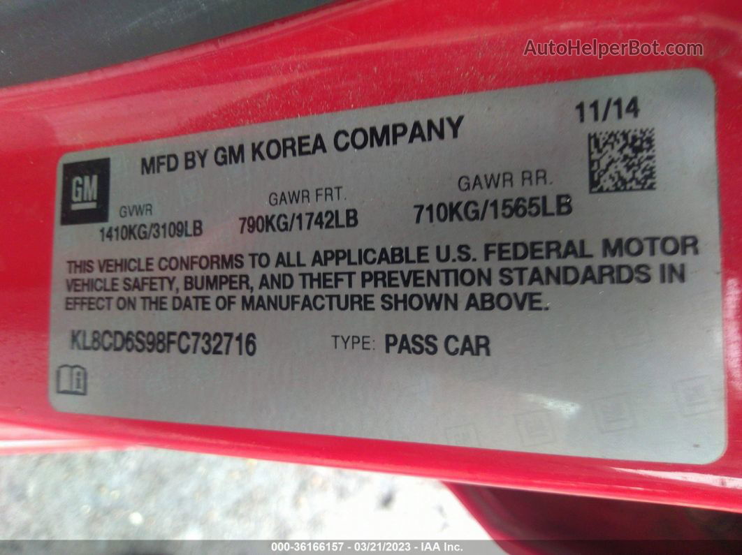 2015 Chevrolet Spark Lt Red vin: KL8CD6S98FC732716