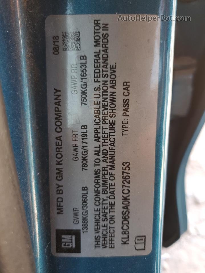 2019 Chevrolet Spark 1lt Blue vin: KL8CD6SA0KC726753