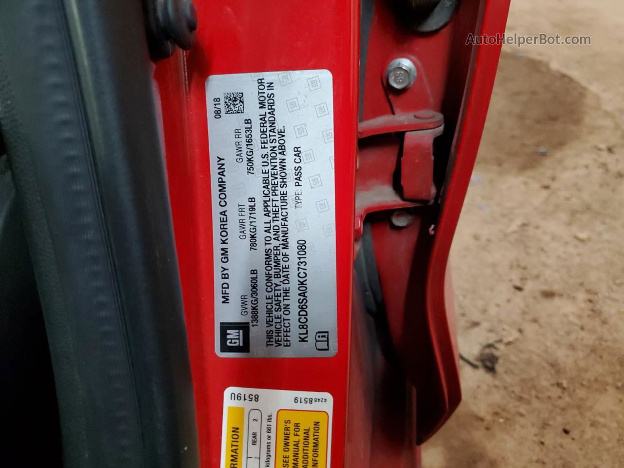 2019 Chevrolet Spark 1lt Красный vin: KL8CD6SA0KC731080