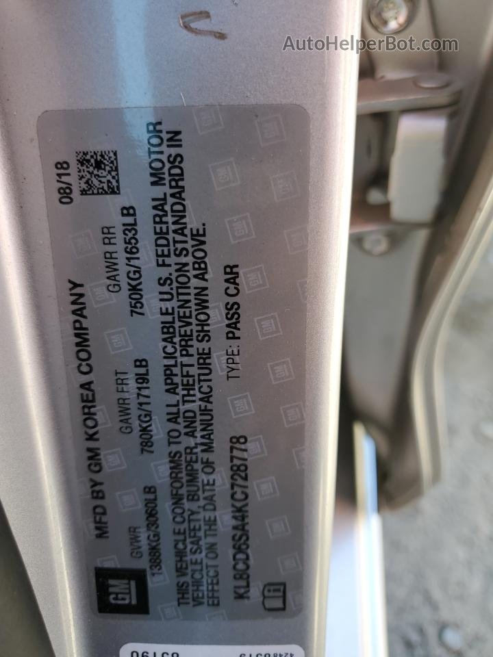 2019 Chevrolet Spark 1lt Silver vin: KL8CD6SA4KC728778