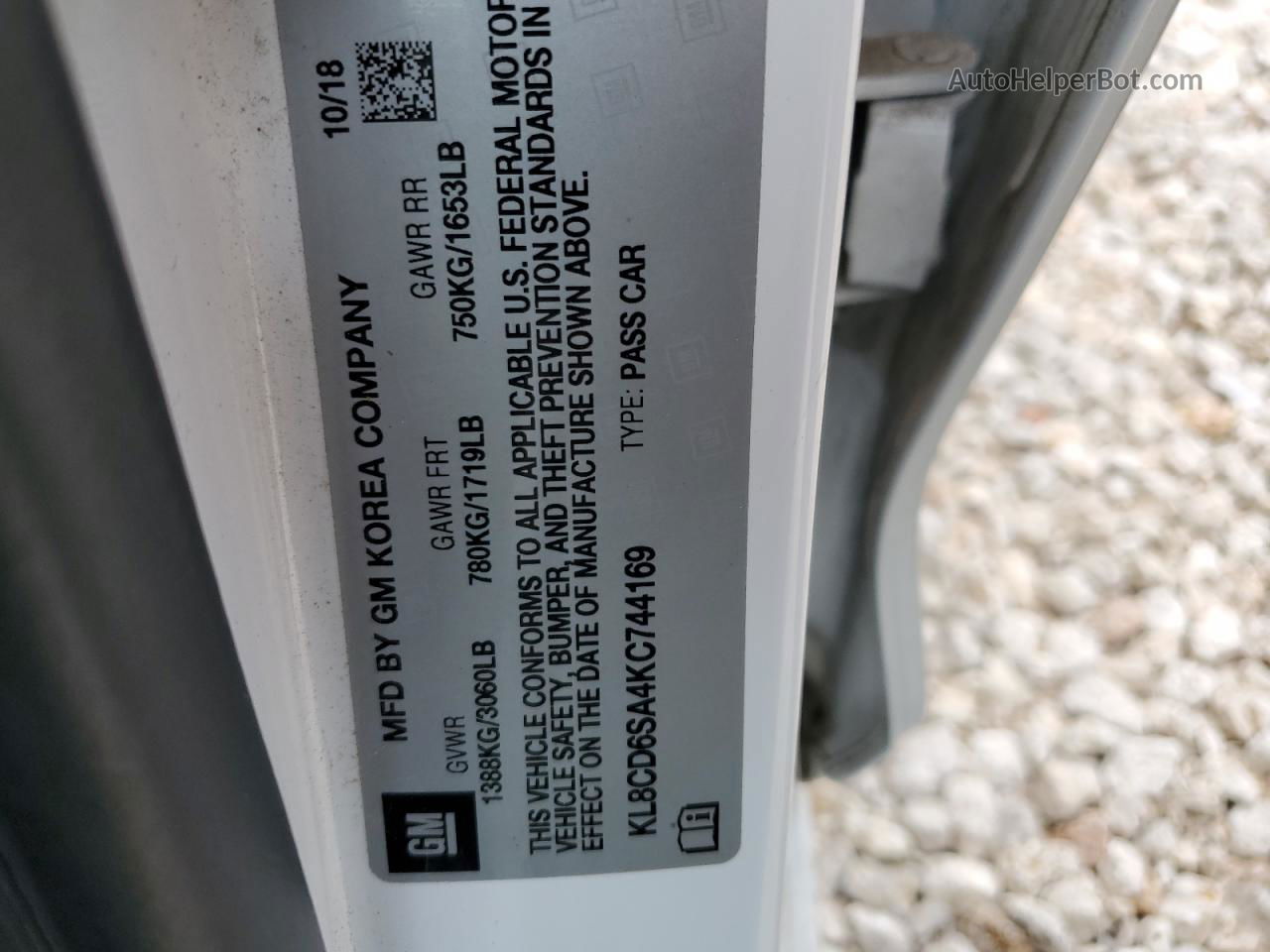 2019 Chevrolet Spark 1lt Белый vin: KL8CD6SA4KC744169
