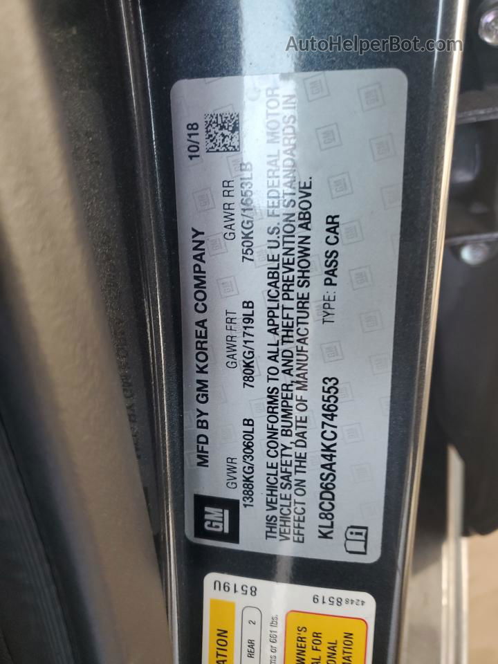 2019 Chevrolet Spark 1lt Gray vin: KL8CD6SA4KC746553