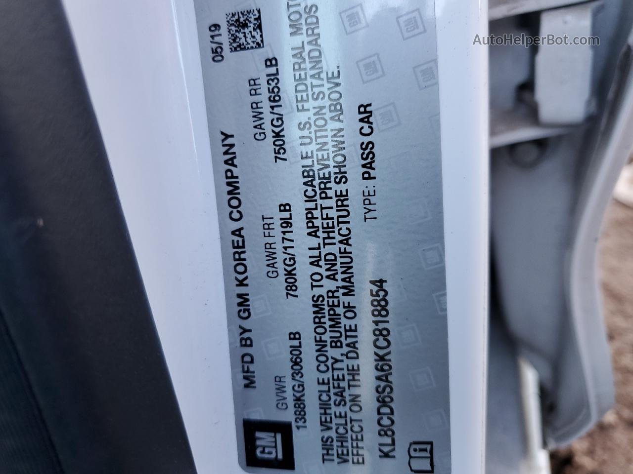 2019 Chevrolet Spark 1lt Белый vin: KL8CD6SA6KC818854