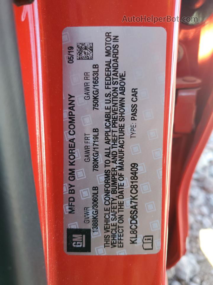 2019 Chevrolet Spark 1lt Красный vin: KL8CD6SA7KC818409