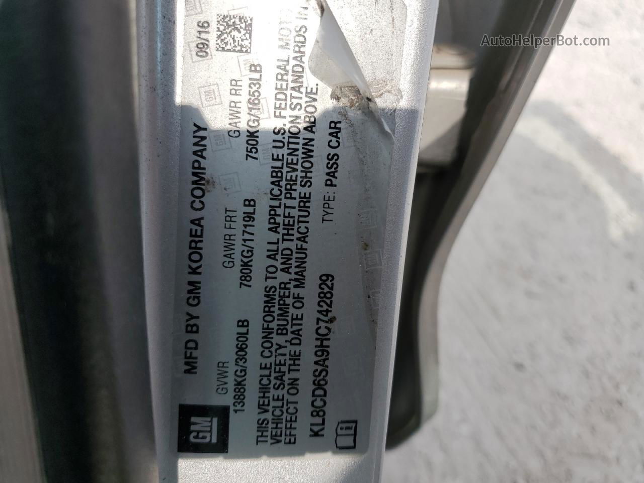 2017 Chevrolet Spark 1lt Silver vin: KL8CD6SA9HC742829