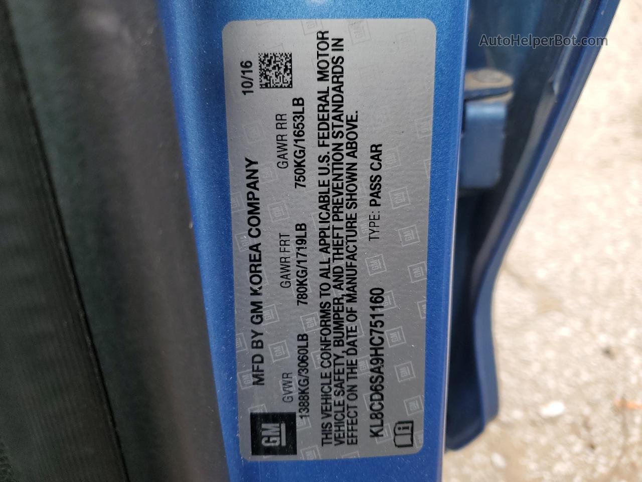 2017 Chevrolet Spark 1lt Blue vin: KL8CD6SA9HC751160
