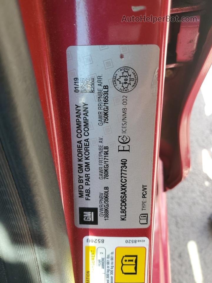 2019 Chevrolet Spark 1lt Красный vin: KL8CD6SAXKC777340