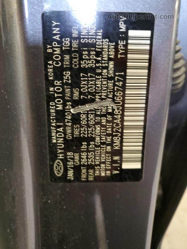2018 Hyundai Tucson Se Gray vin: KM8J2CA48JU667471