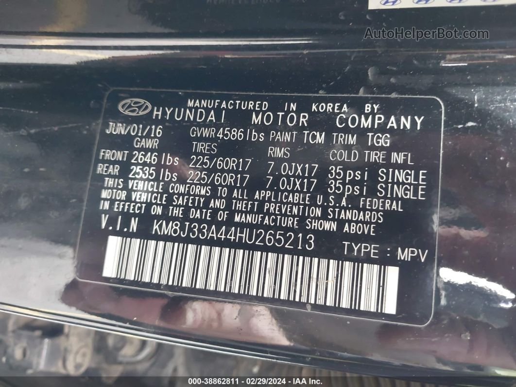 2017 Hyundai Tucson Se Black vin: KM8J33A44HU265213