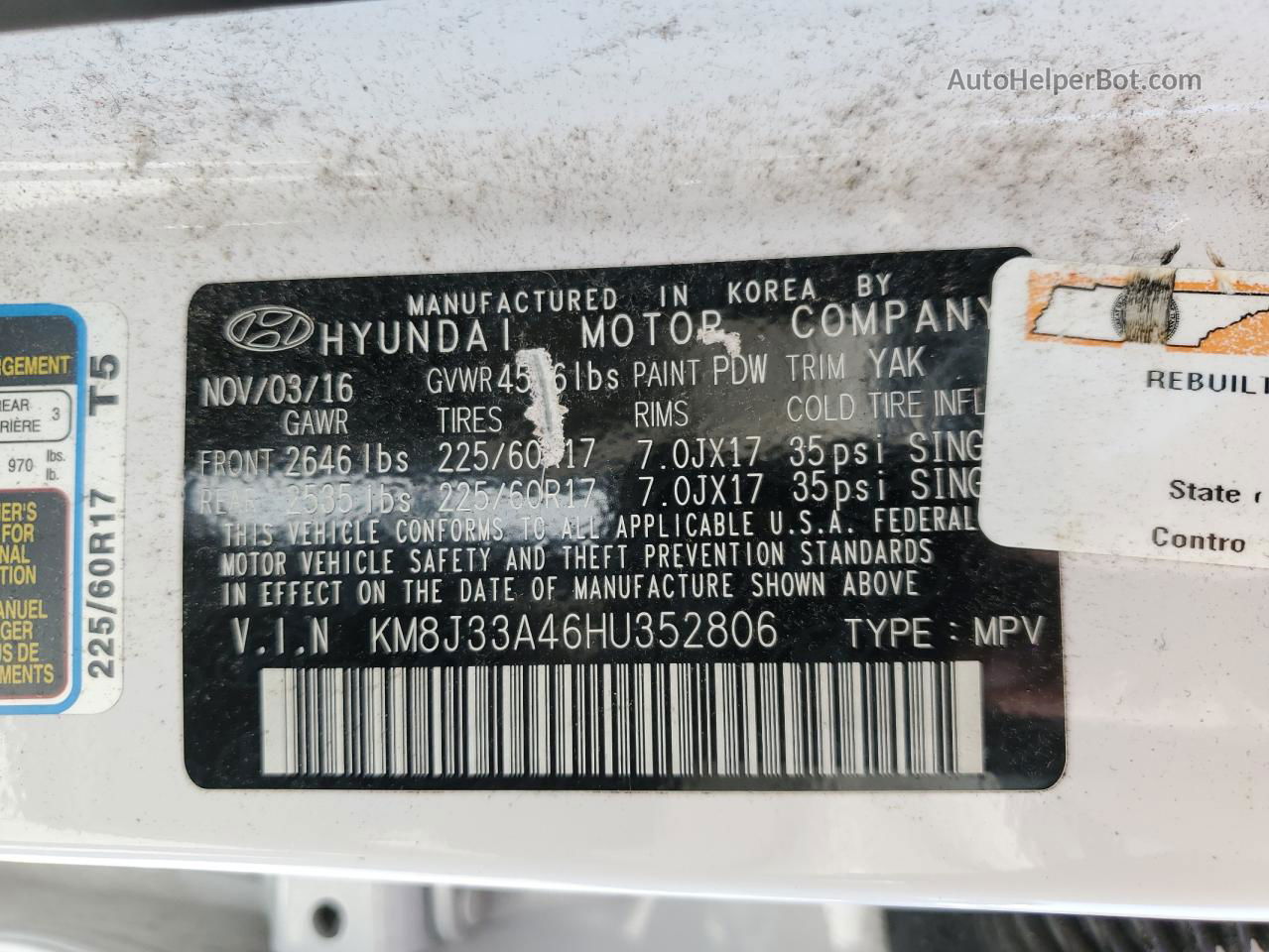 2017 Hyundai Tucson Limited White vin: KM8J33A46HU352806