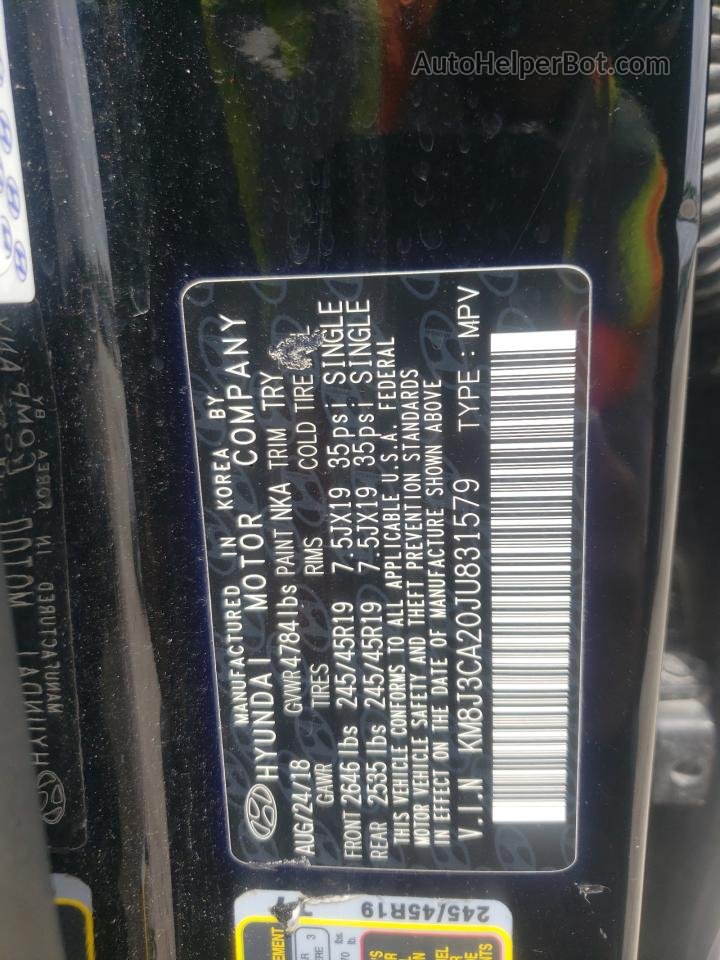2018 Hyundai Tucson Value Black vin: KM8J3CA20JU831579