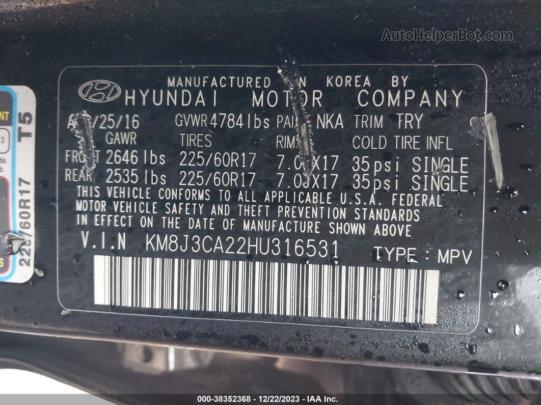 2017 Hyundai Tucson Eco Черный vin: KM8J3CA22HU316531