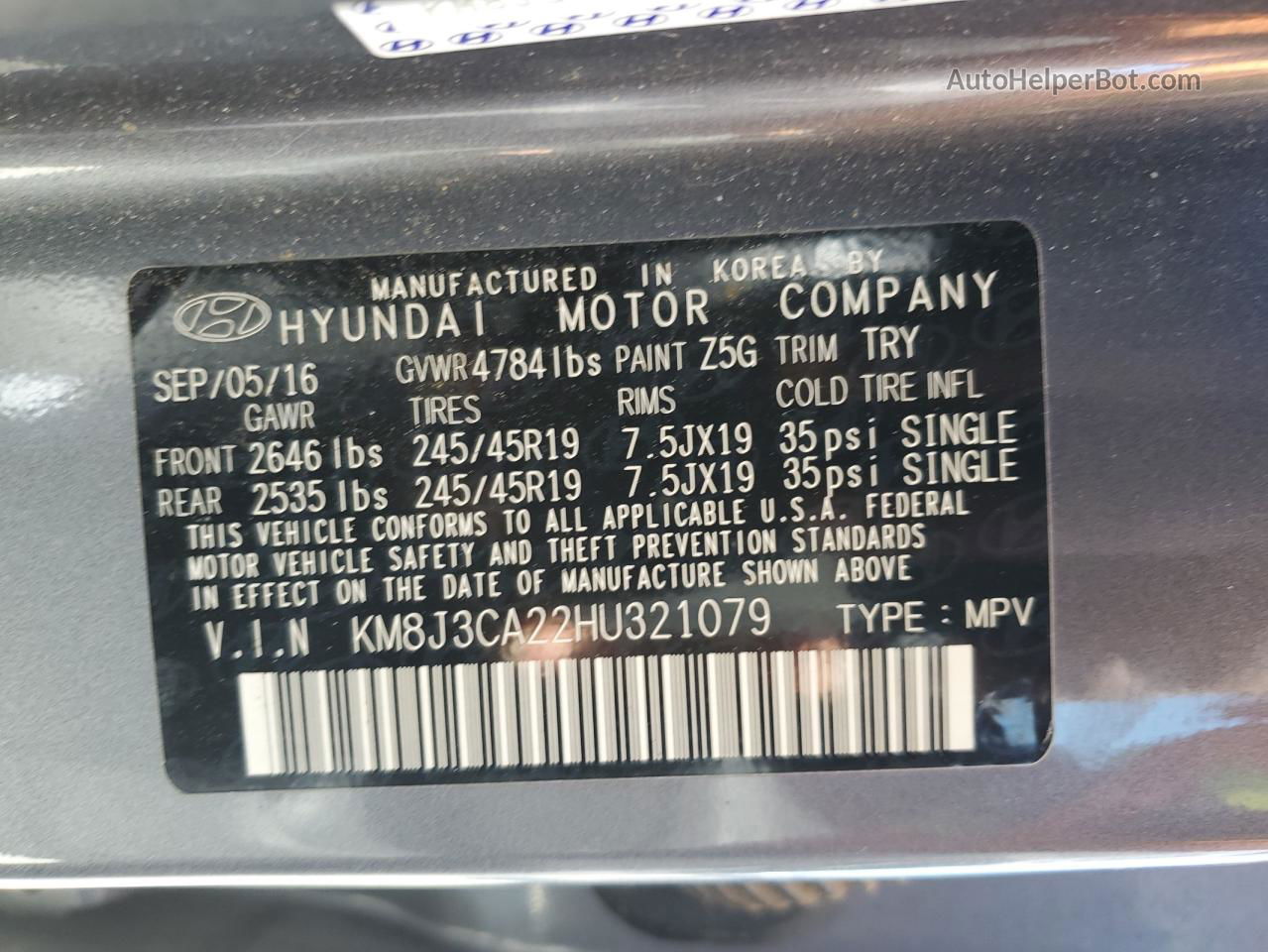 2017 Hyundai Tucson Limited Silver vin: KM8J3CA22HU321079