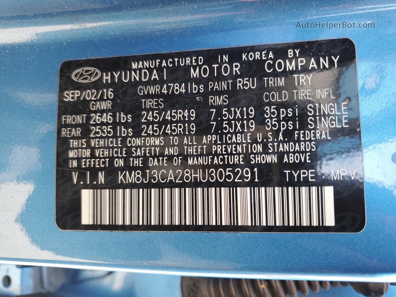 2017 Hyundai Tucson Limited Blue vin: KM8J3CA28HU305291