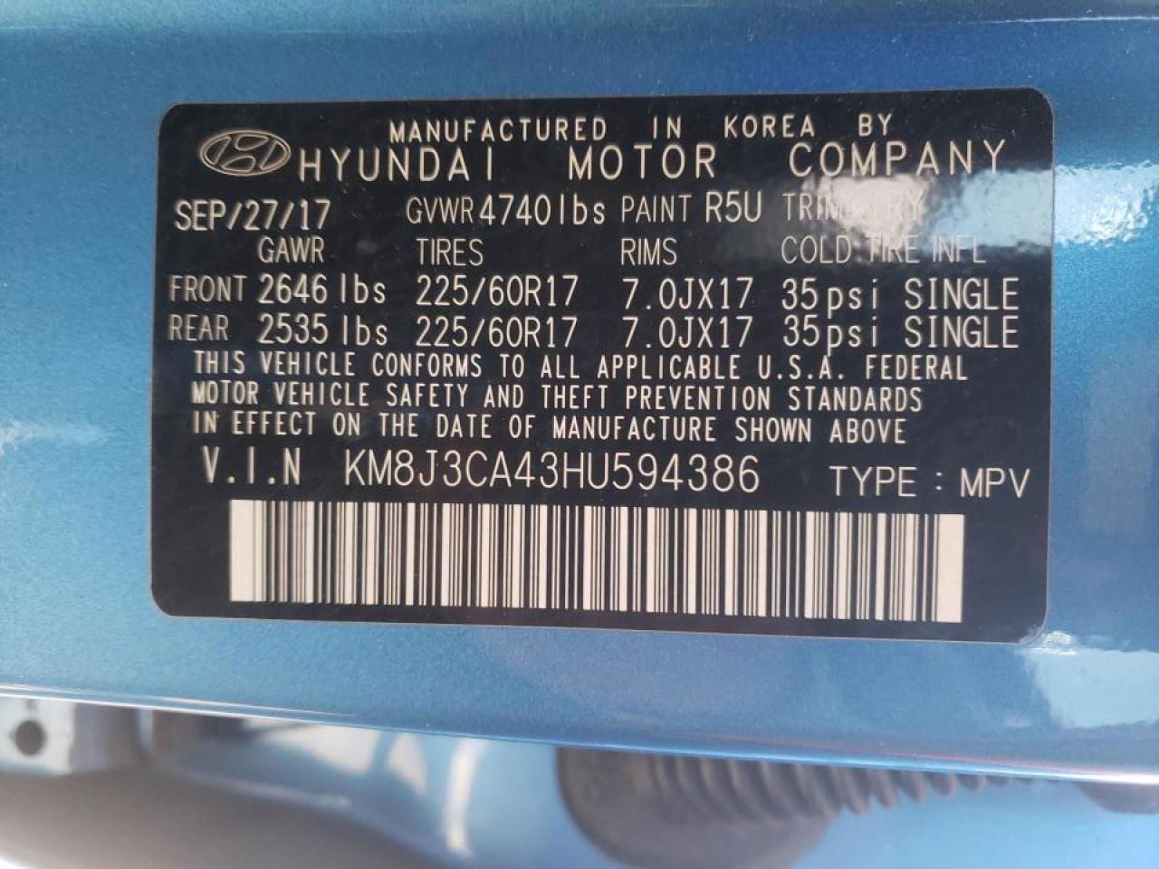 2017 Hyundai Tucson Limited Blue vin: KM8J3CA43HU594386
