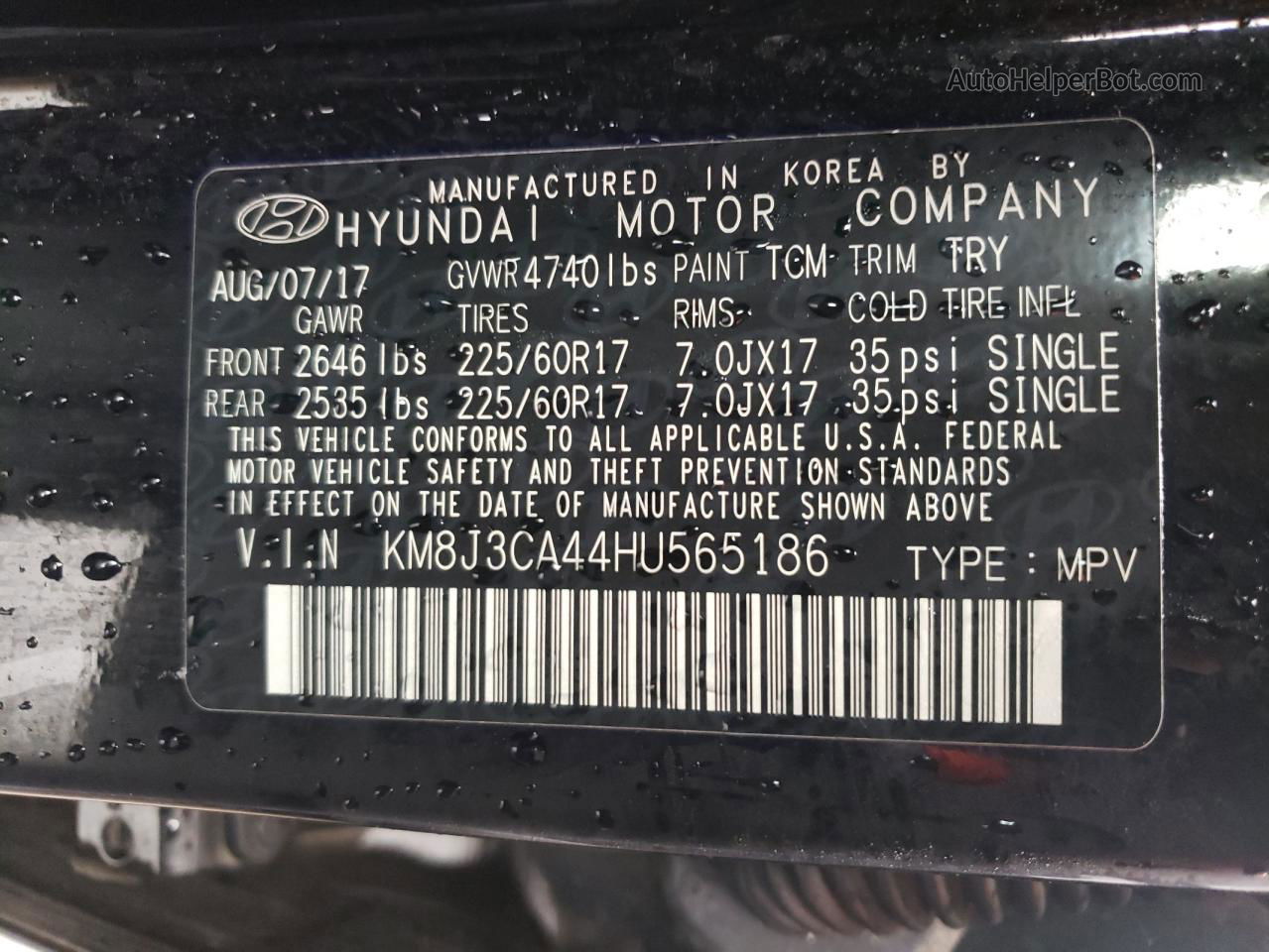 2017 Hyundai Tucson Limited Черный vin: KM8J3CA44HU565186