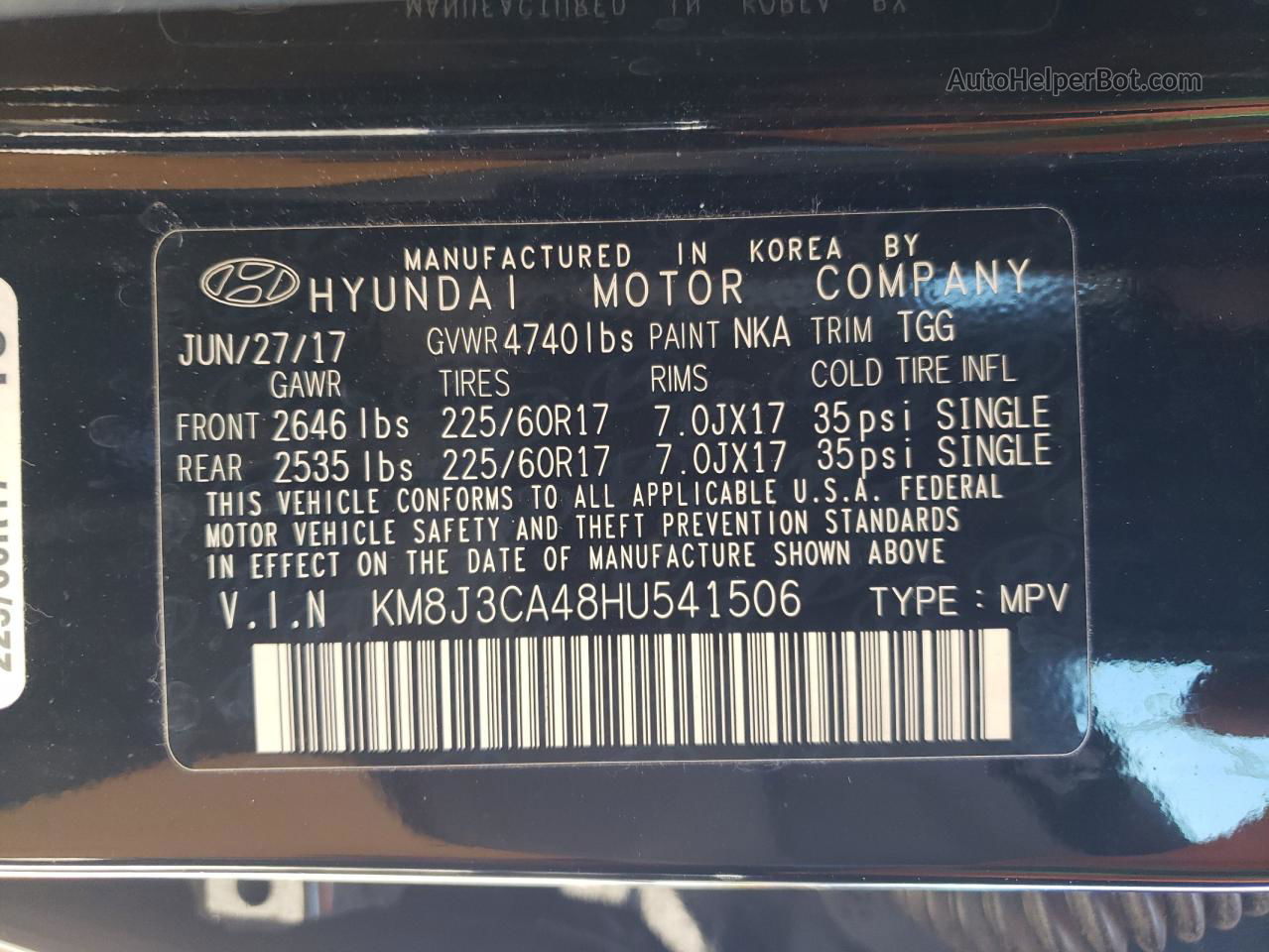 2017 Hyundai Tucson Limited Черный vin: KM8J3CA48HU541506