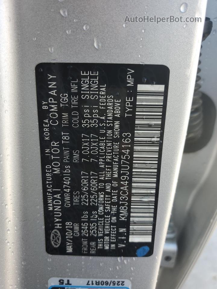 2018 Hyundai Tucson Sel Silver vin: KM8J3CA49JU754163