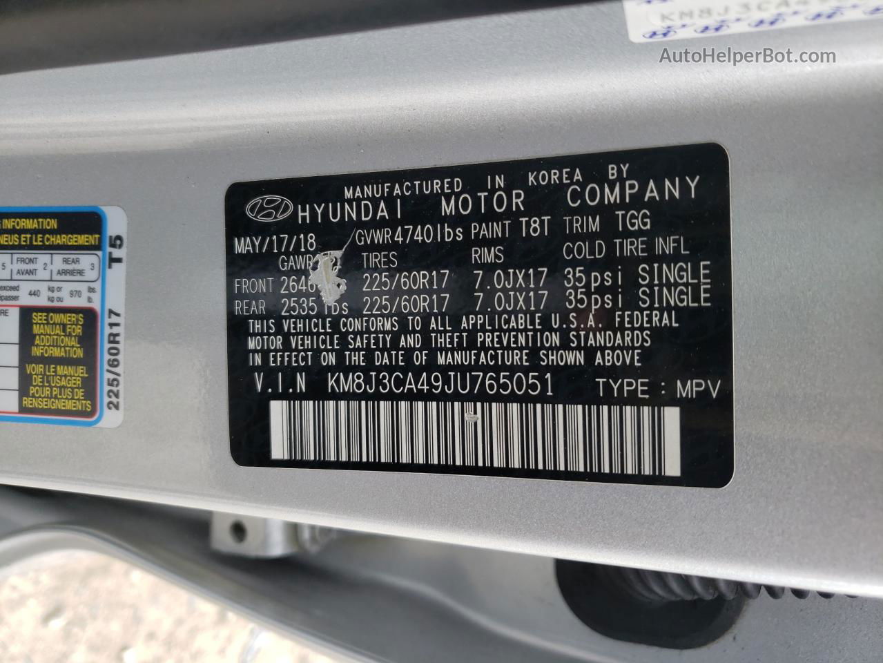 2018 Hyundai Tucson Sel Silver vin: KM8J3CA49JU765051