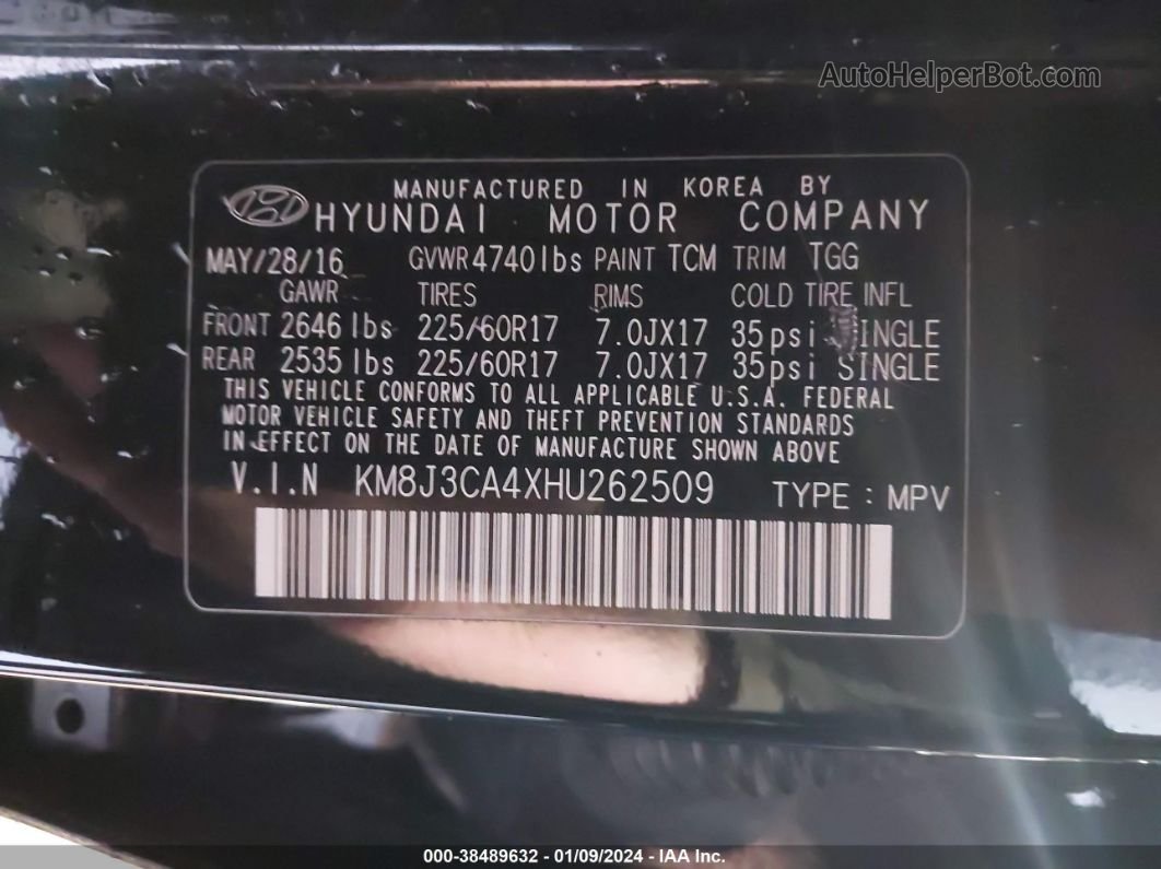 2017 Hyundai Tucson Se Черный vin: KM8J3CA4XHU262509
