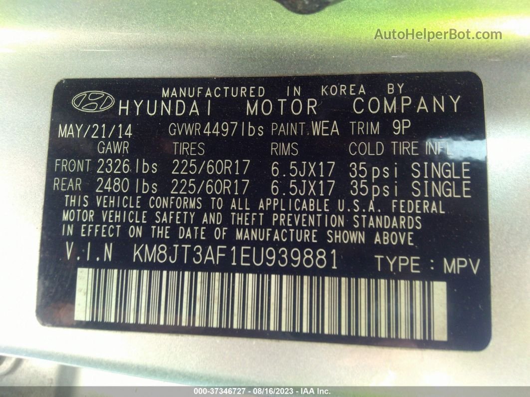 2014 Hyundai Tucson Gls Silver vin: KM8JT3AF1EU939881